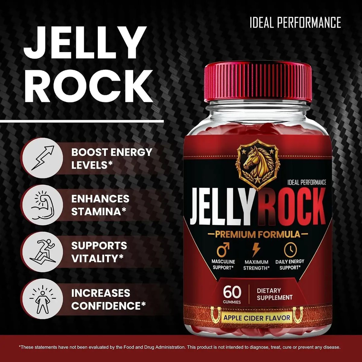JellyRock key benefits panel listing boost energy levels, enhances stamina, supports vitality and increases confidence